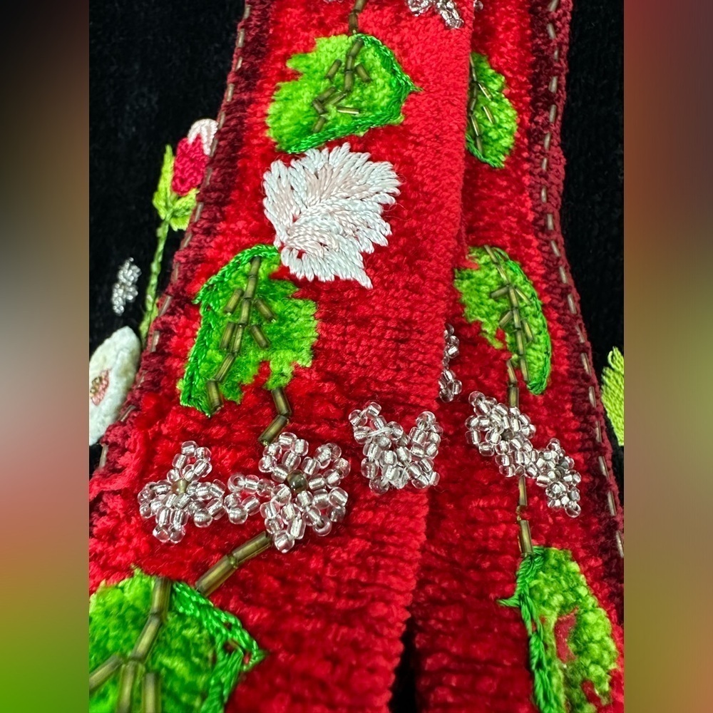 Vintage Chenille Holiday Decor Beaded Embroidered Christmas Cardigan Sz L - Picture 10 of 12